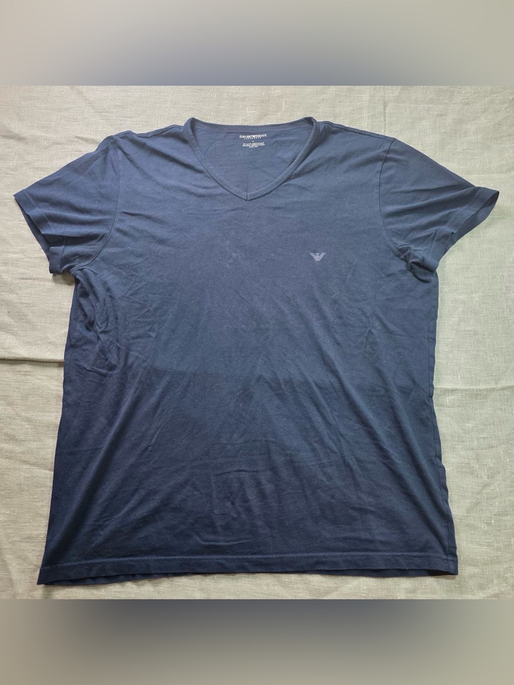 Emporio Armani Mens V-Neck T-Shirt Size Large Dark Navy Blue Solid Cotton Top